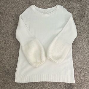 Anthropologie Ivory Sweater with Faux Fur Cuffs